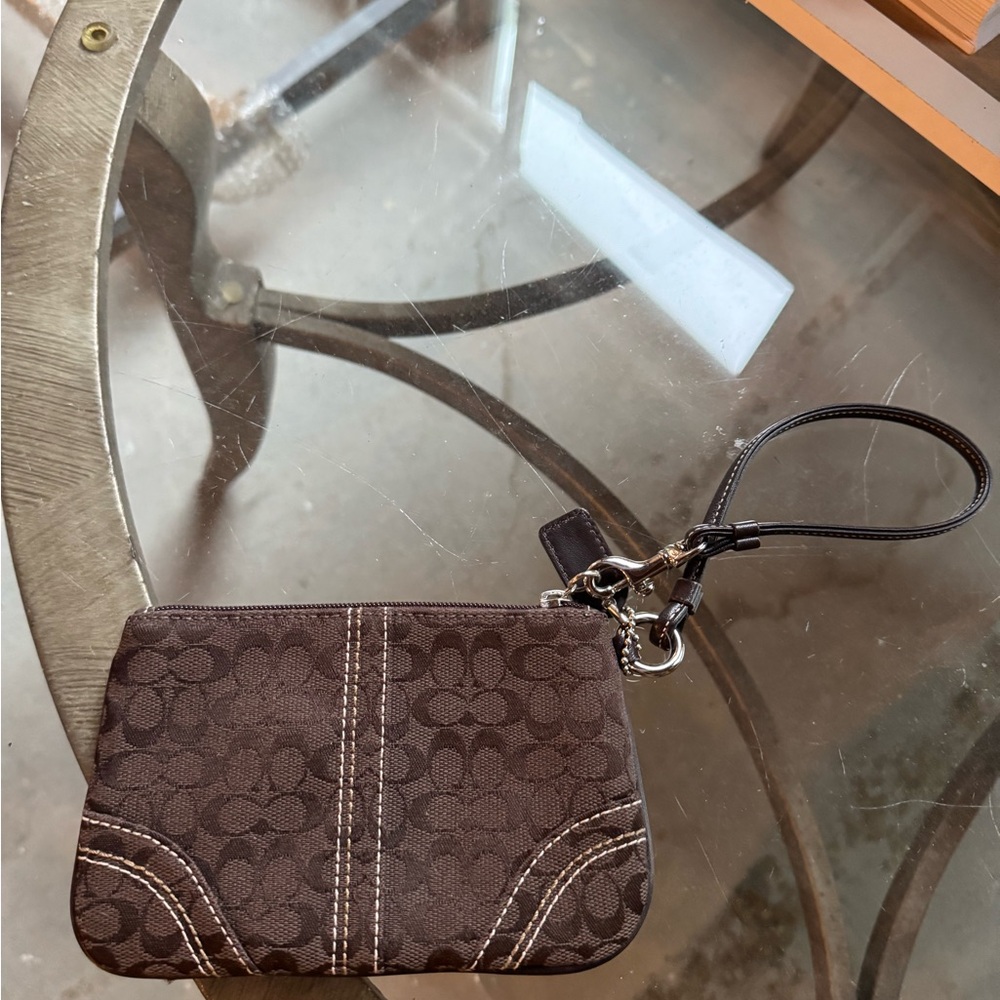 Coach Dark Brown Signature Wristlet